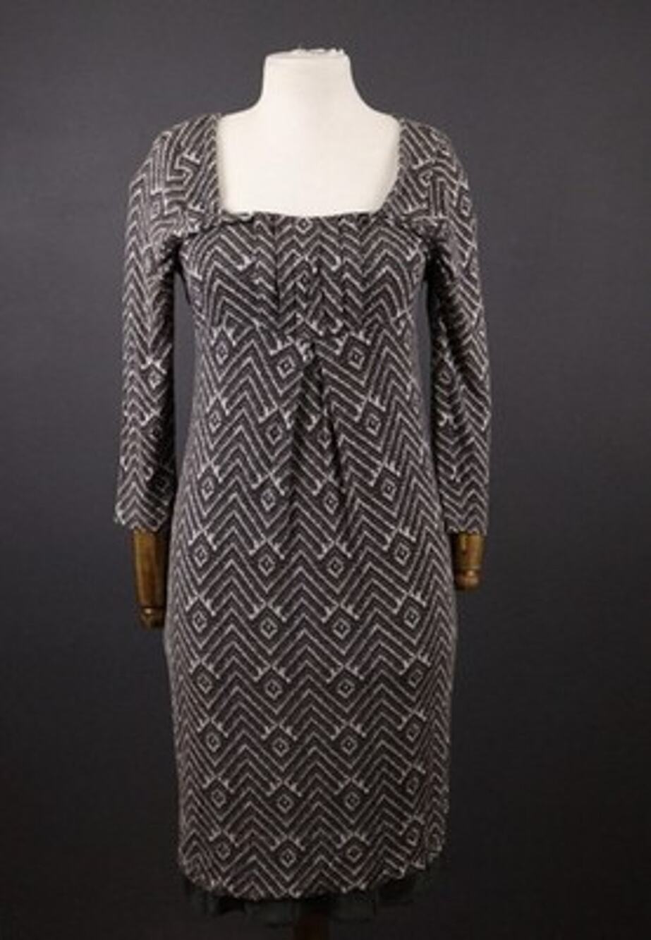 Weekend Max Mara Midi Rayon Dress Geometric Espresso Square Neck Long Sleeve S